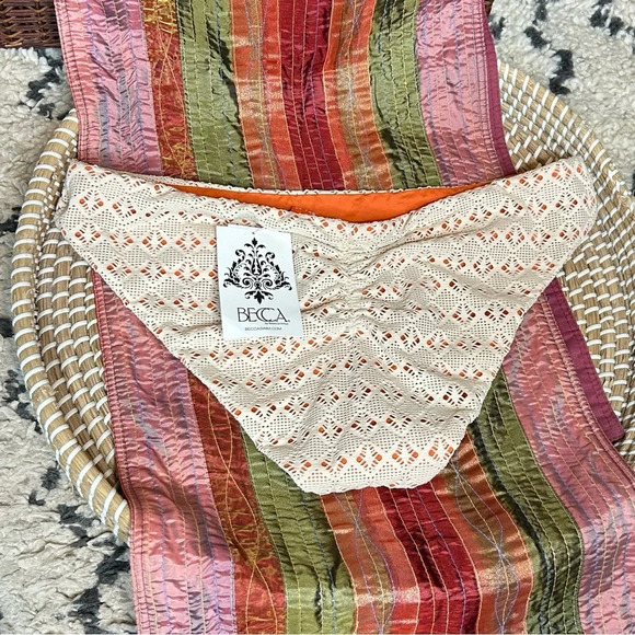 NWT Becca Crochet Lace Cream Orange Hipster Bikini Bottom size Large - Picture 5 of 5